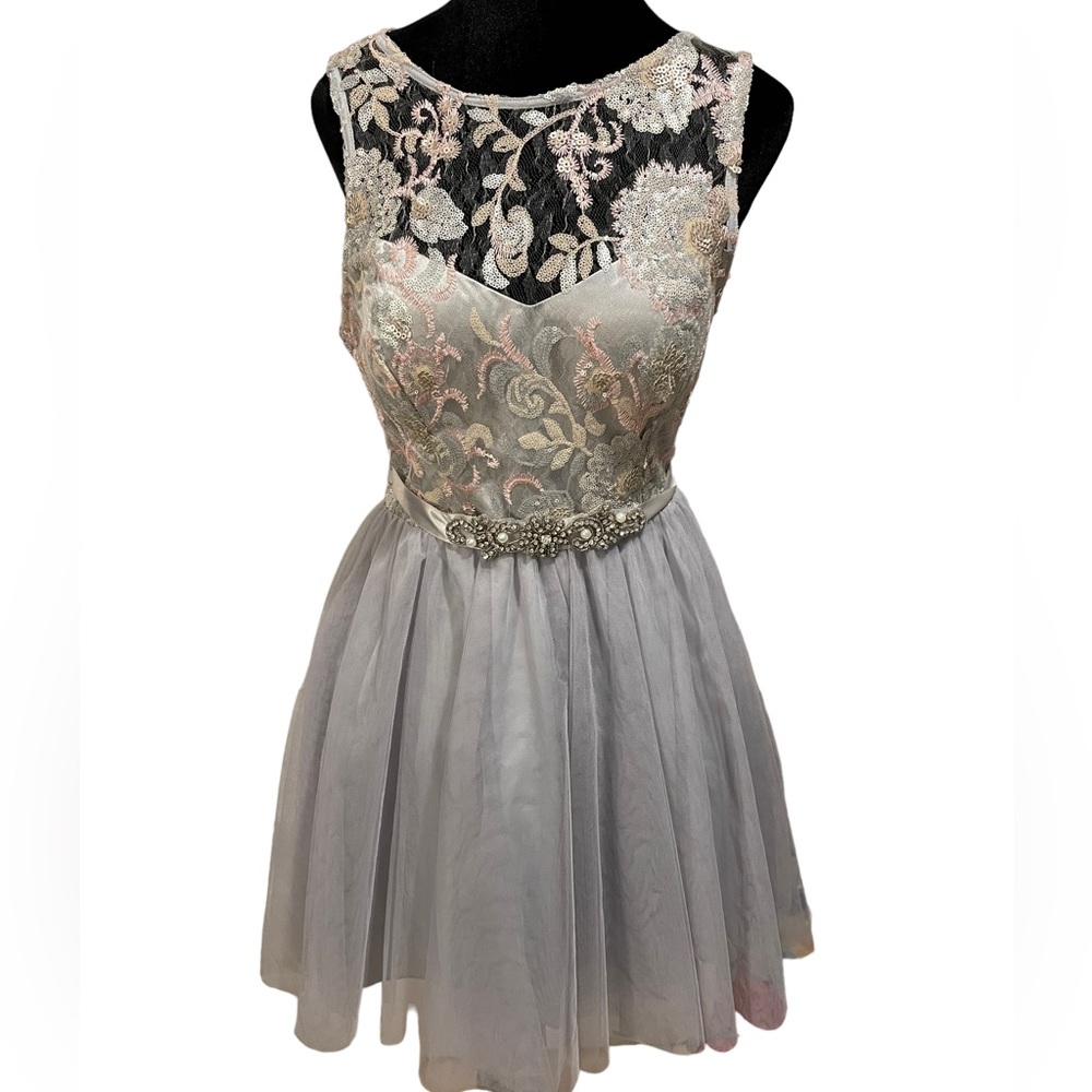 Jodi Kristopher Sweetheart Embroidered Sequin Floral Mesh Princess Formal Dress